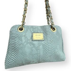 Nicole Miller Shoulder Bag Faux Snakeskin Animal Print Large Gold Chain Purse
